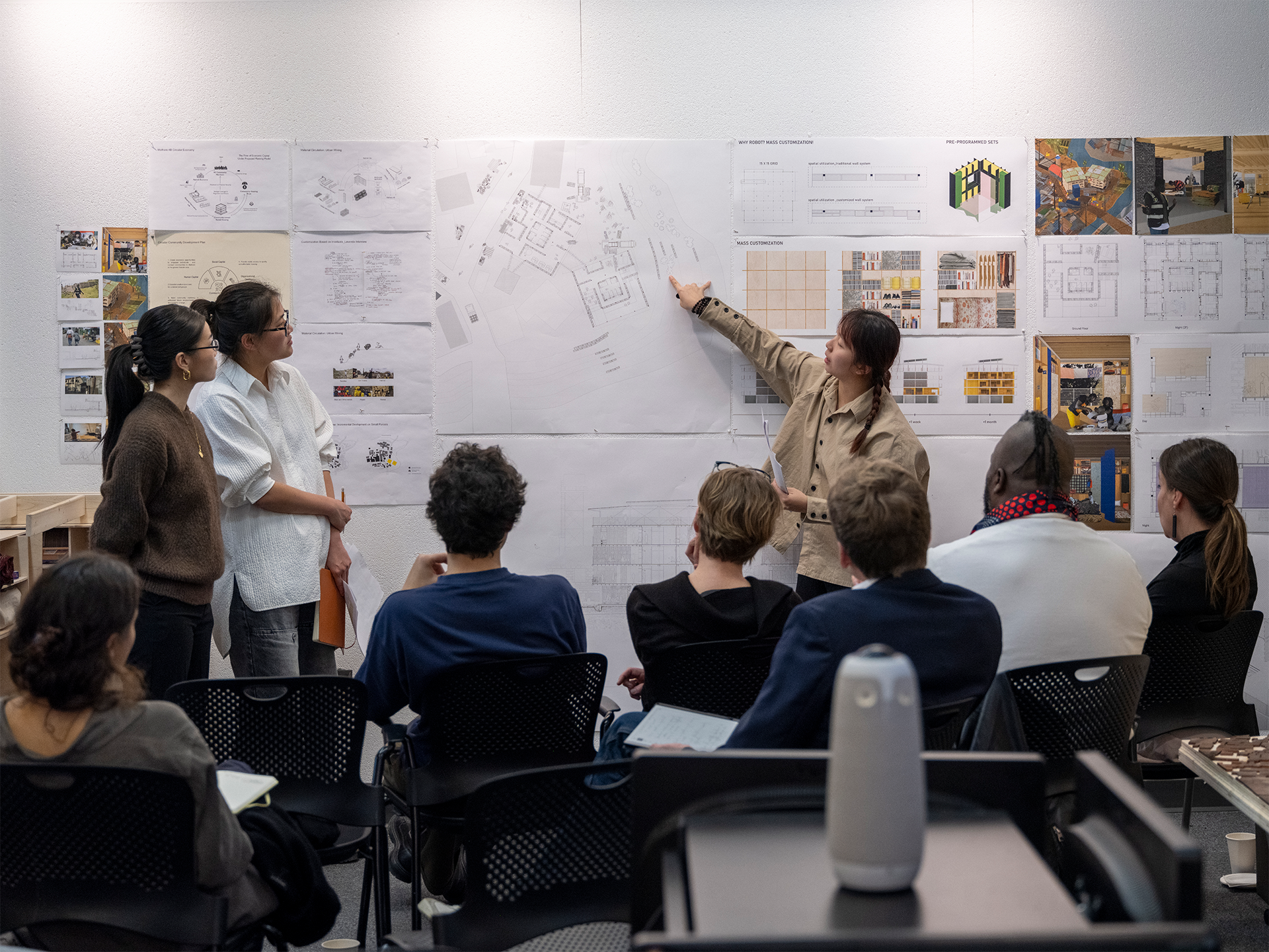 Students presenting pinned up work