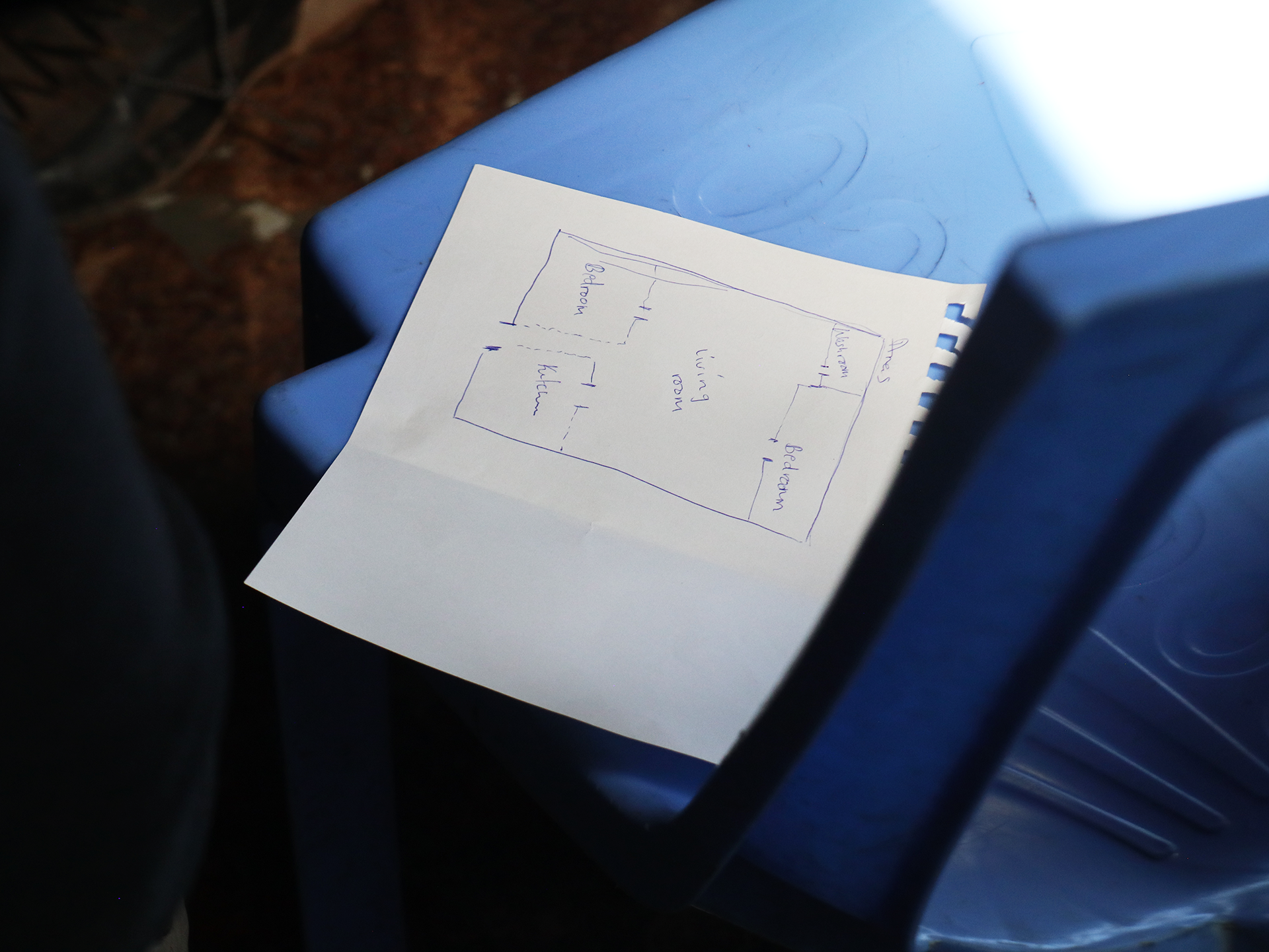 floor plan sketch set on a blue chair
