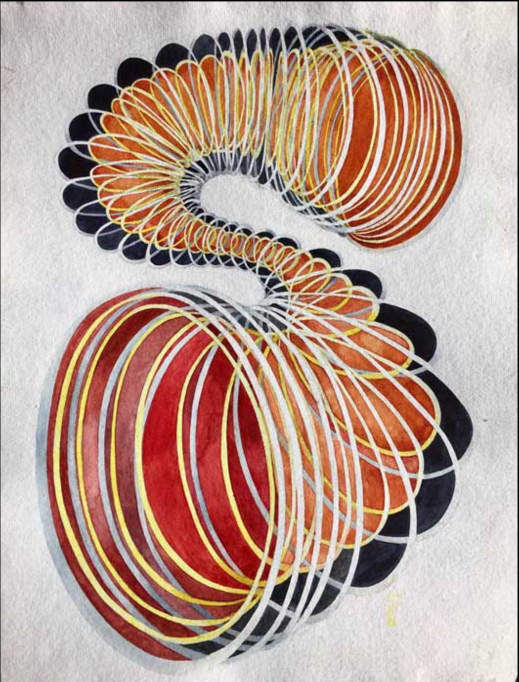 An abstract depiction of a spring made in colorful watercolor paints.