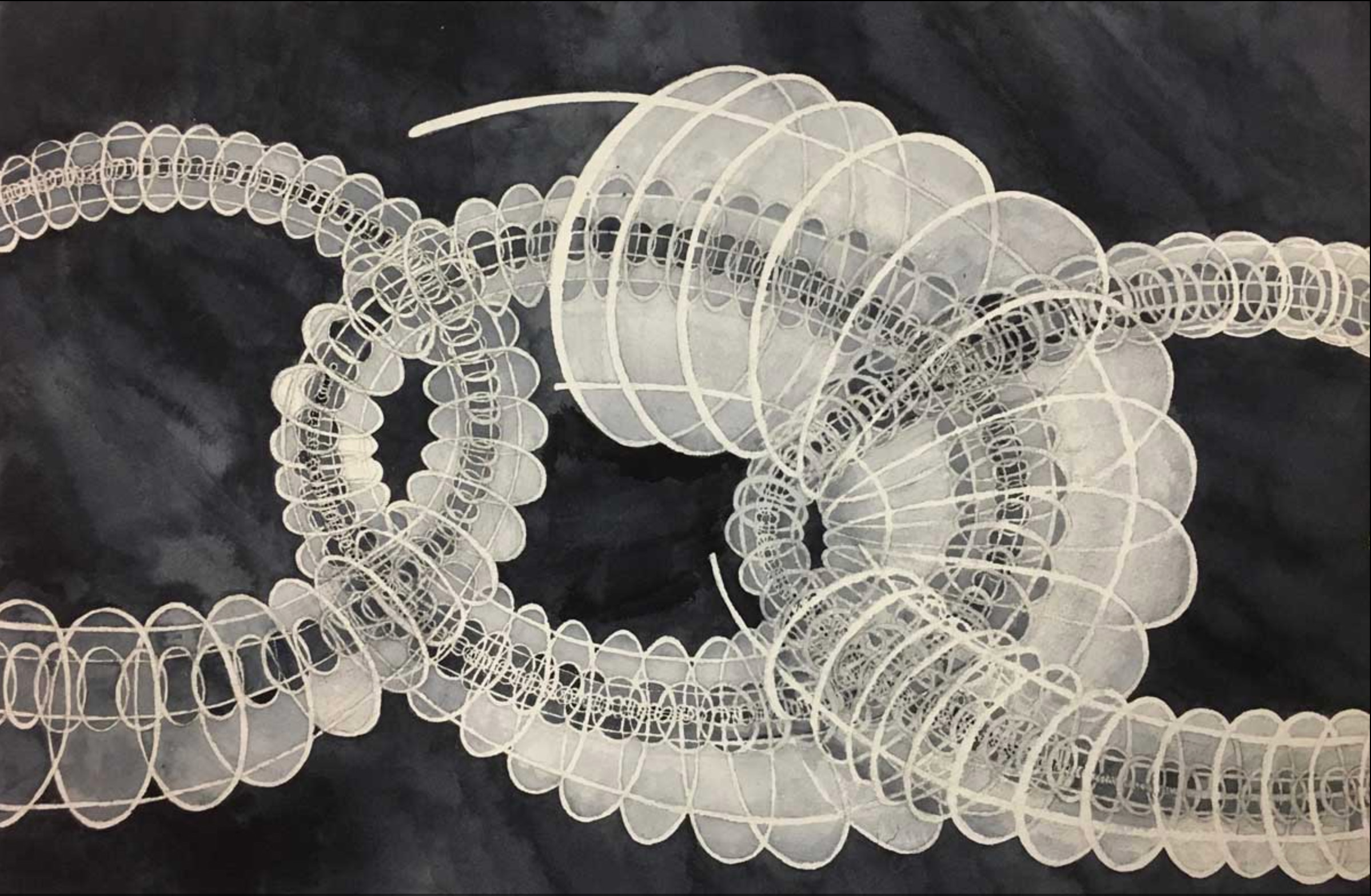 Designs for wire sculptures painted in watercolor in shades of Payne’s grey, a dark blue-grey color.