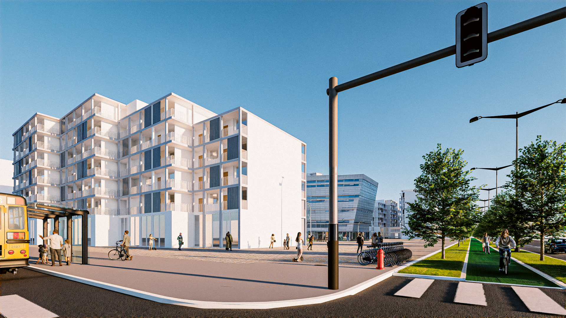 street view of apartment complex redering