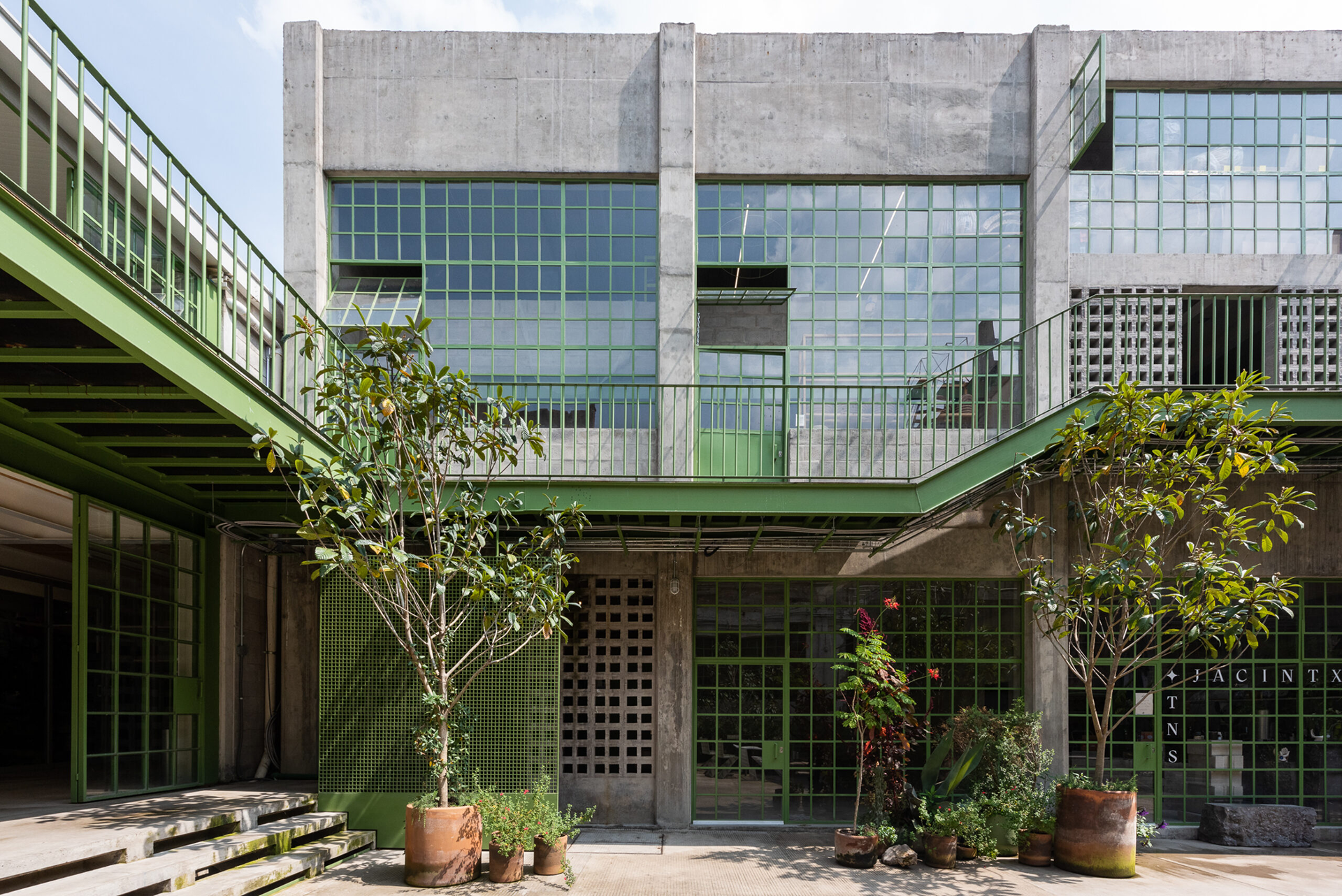 industrial buildings with added green landscaping