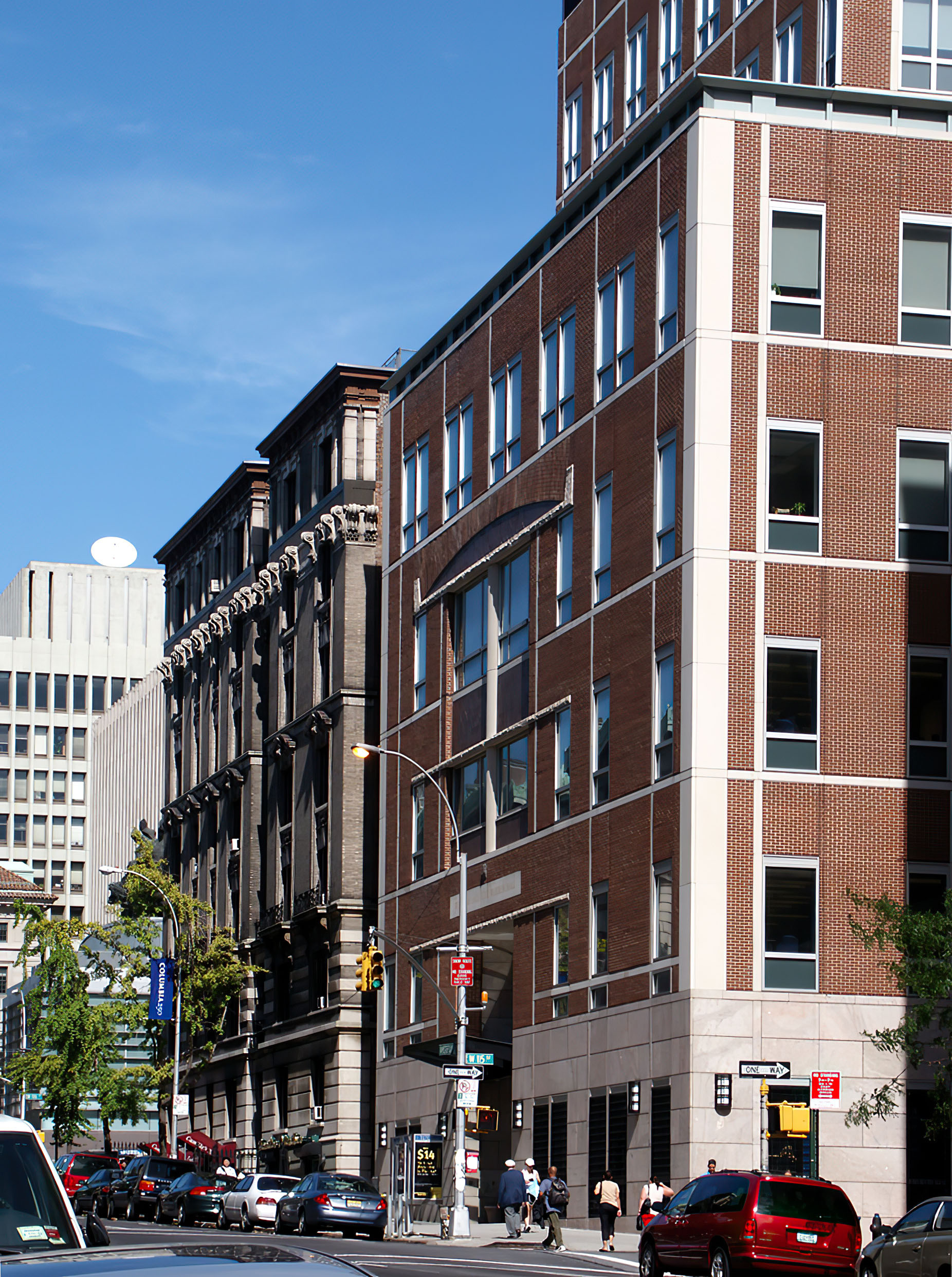 Northwest facade of a multilevel building.