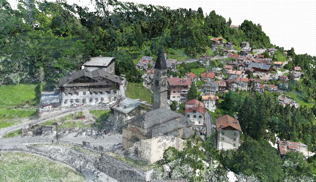 aerial drone shot of mountain village