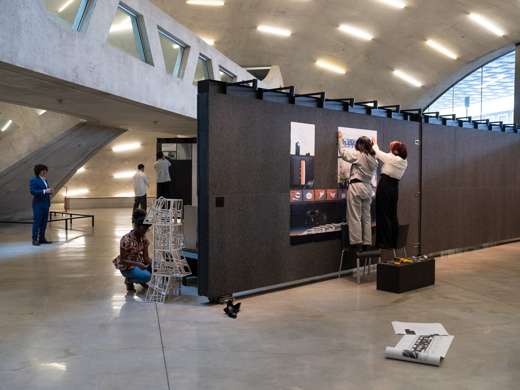 Students pinning up work