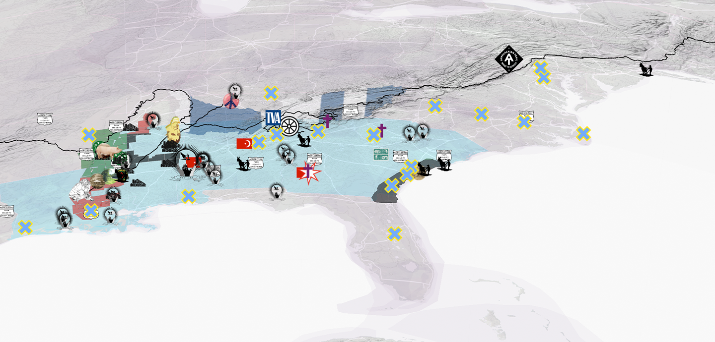 A map of North America that features symbols and flags placed around.