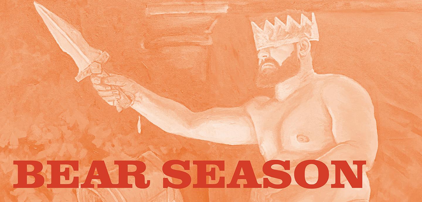 A painting of a shirtless man with a full beard