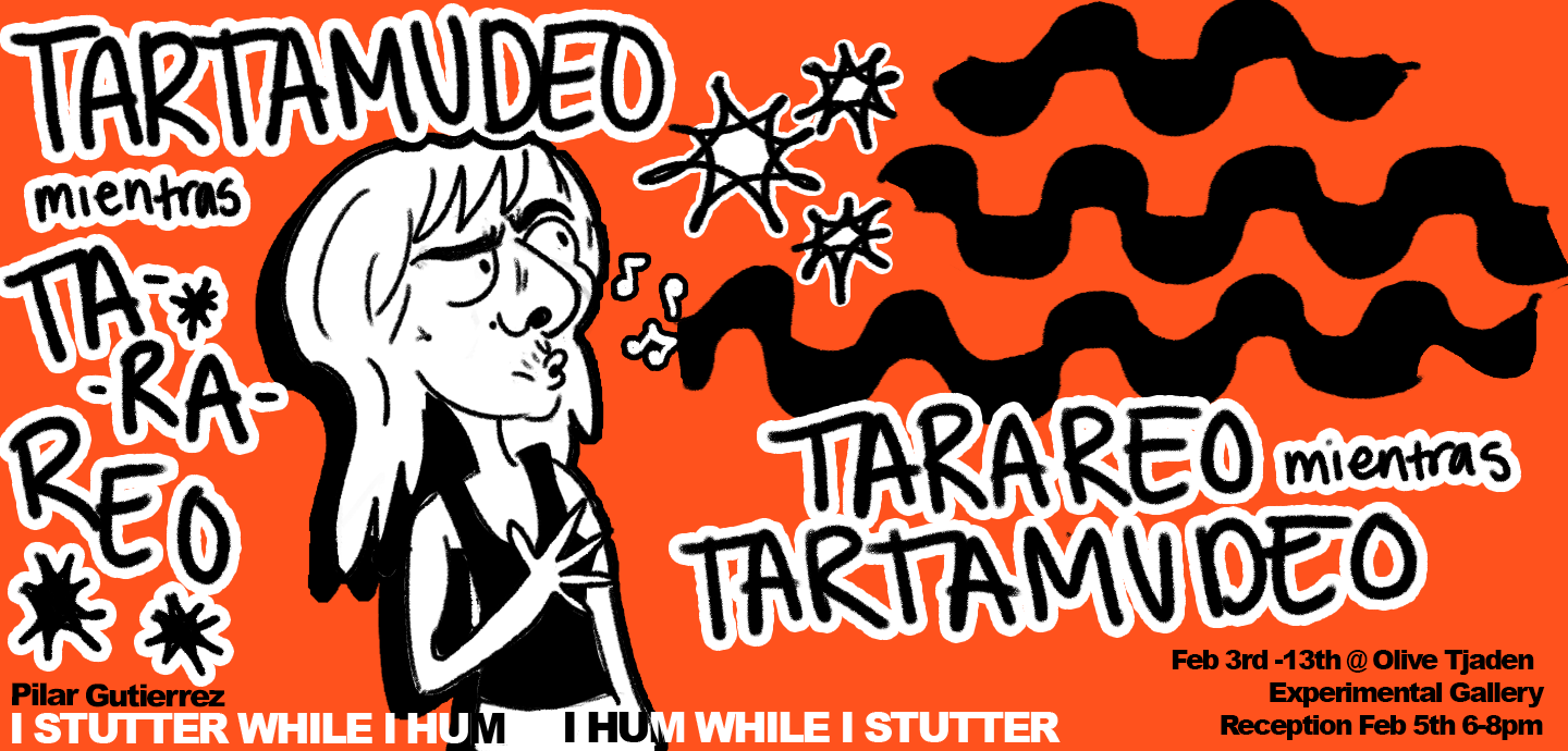 A bright orange poster with a cartoon drawing of a person whistling