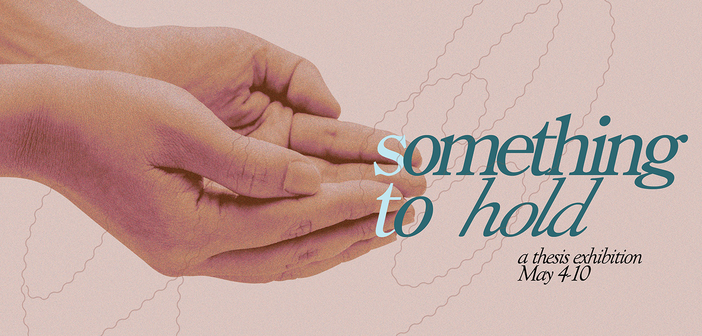 Cupped hands against a pale pink background with teal lettering.