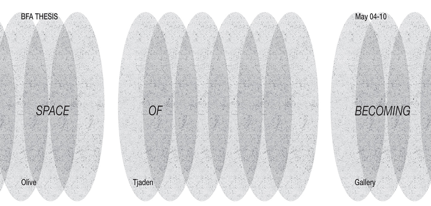 Overlapping gray ovals against a white background with black text listing the name of the exhibition.