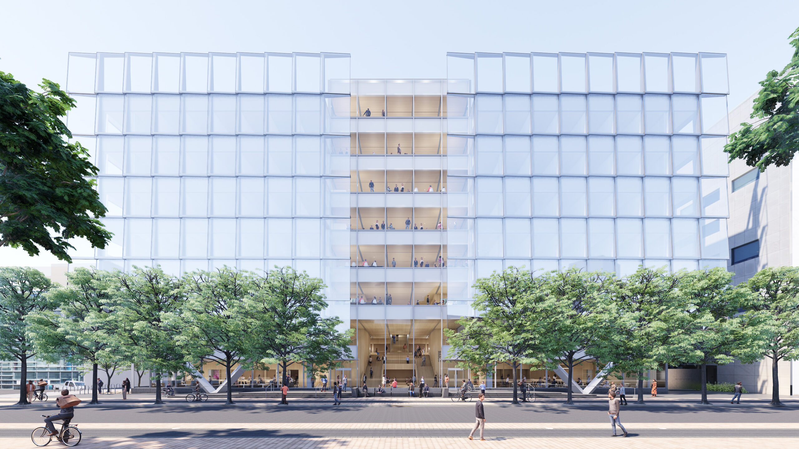 Rendering of a glass building.
