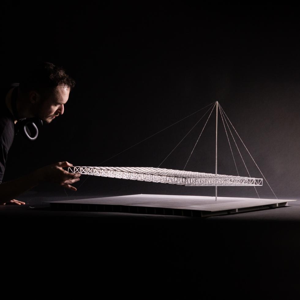 an architectural model of a suspended platform