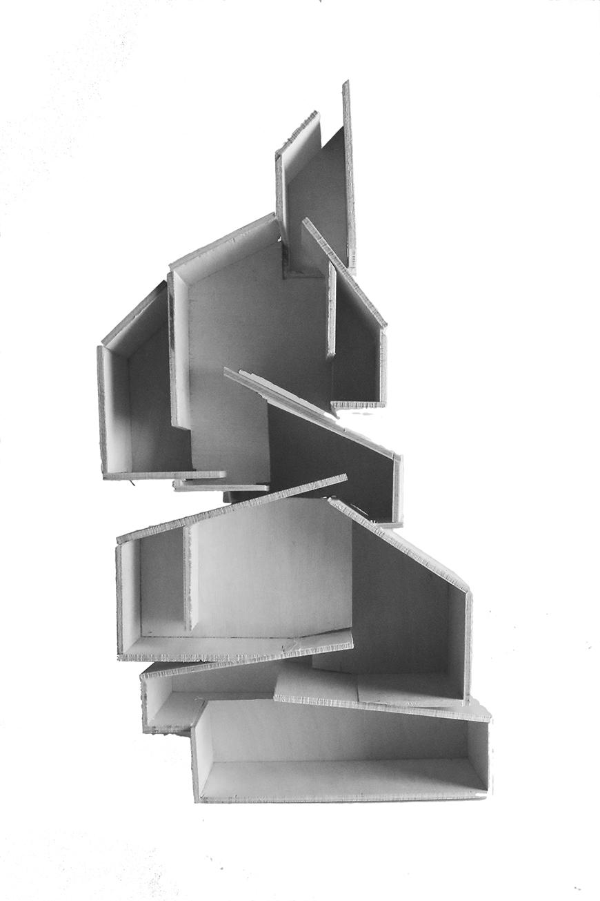 Building model constructed out of thin wood.