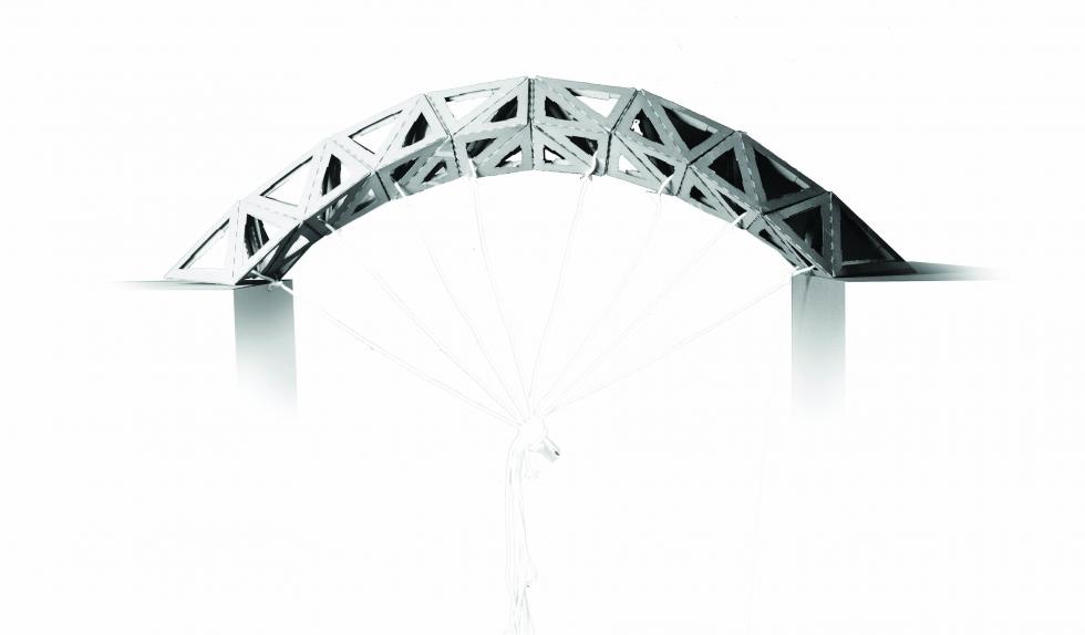 A rendering of a bridge beam that has a pronounced arch.