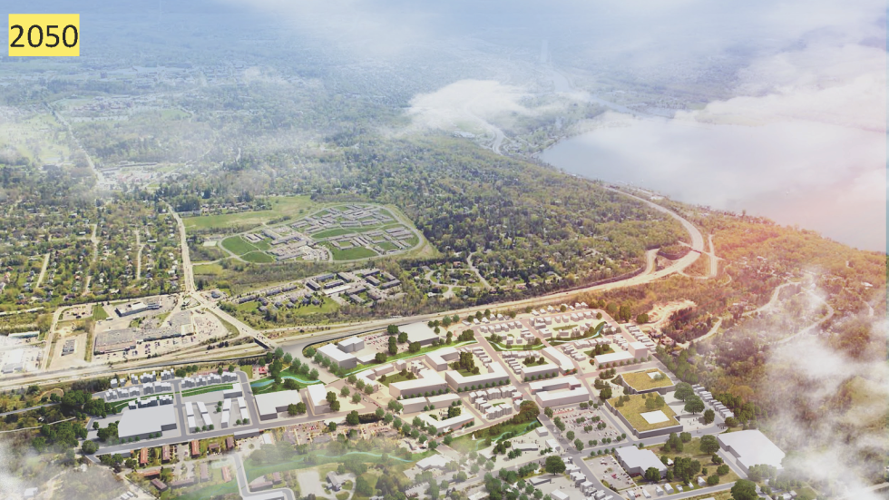 Map rendering demonstrating the landscape of a village 25 years later.
