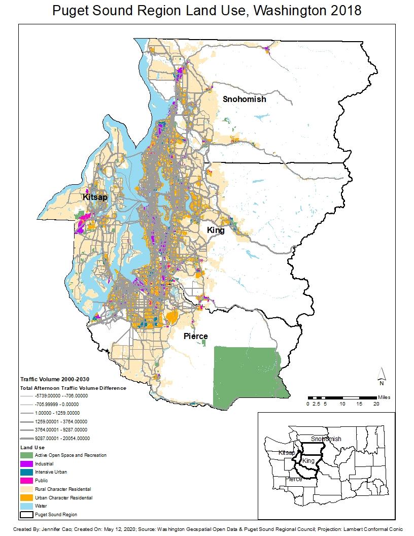 Map outlining the Puget Sound region with colorful coding around the shoreline.