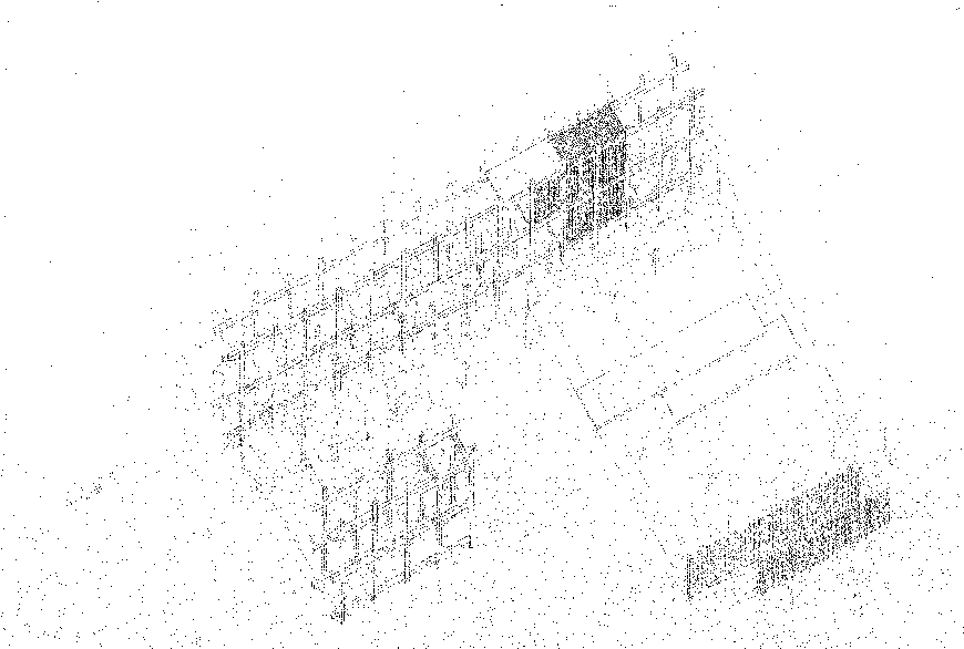 Pixelated rendering of a building structure.