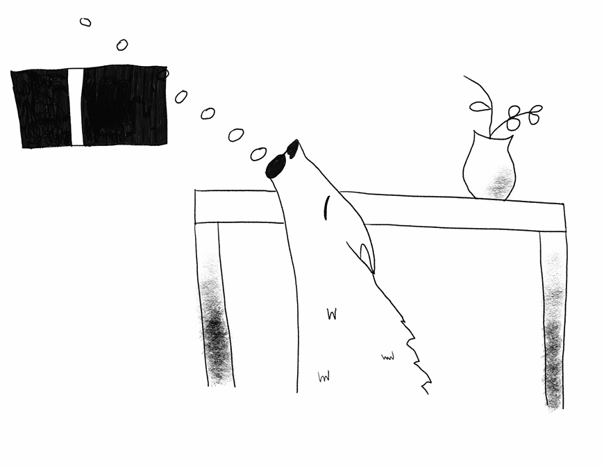 An animated image of a dog howling at a window.