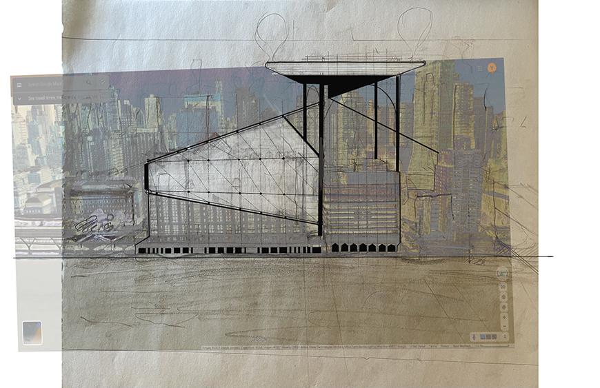 Map overlaid on another map to illustrate the section of a building.