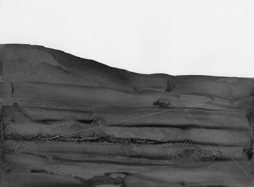 Abstract color block of black with two faint lines running through it.