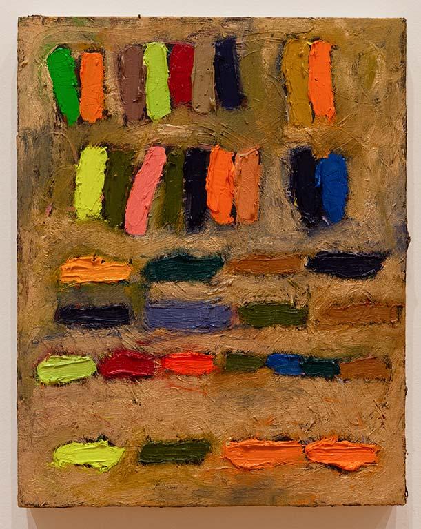 Artwork with various lines of oil paint on a beige background.