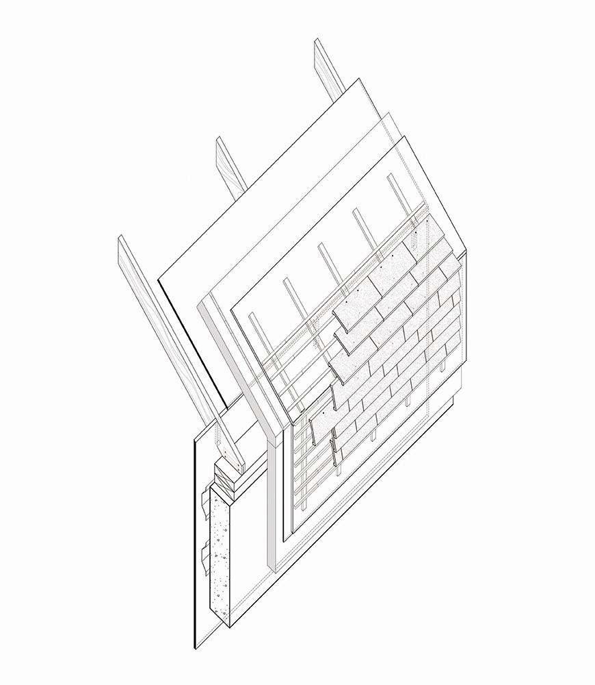 Rendering of the side of a building wall to illustrate the different layers.