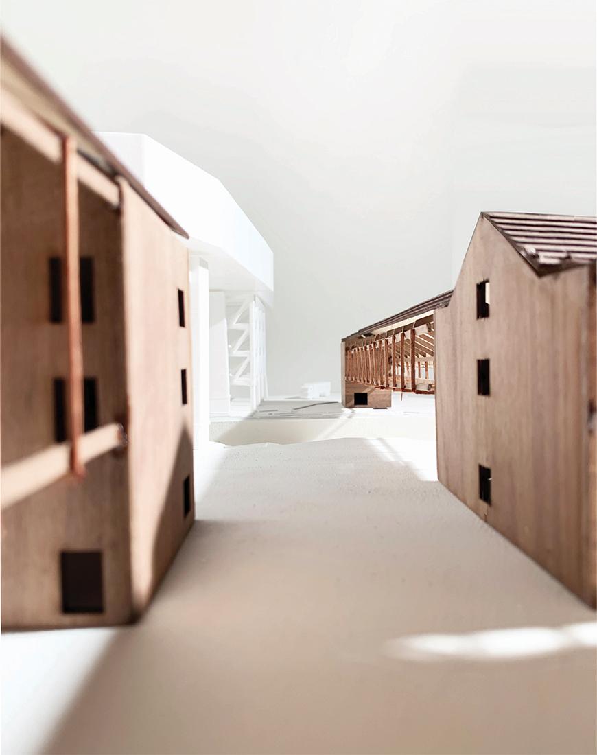 Closeup view inside a three dimensional architectural model.