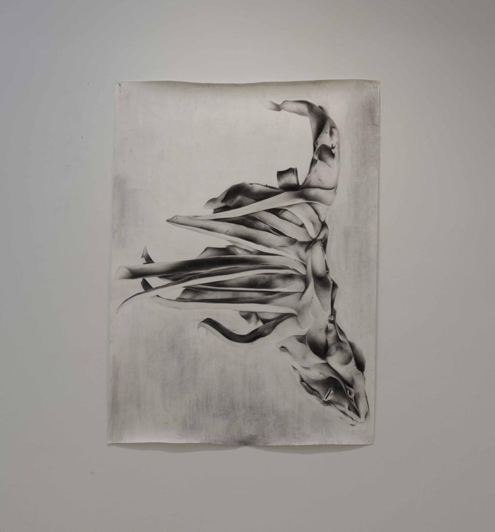 Abstract charcoal and oil painting in gray and black.