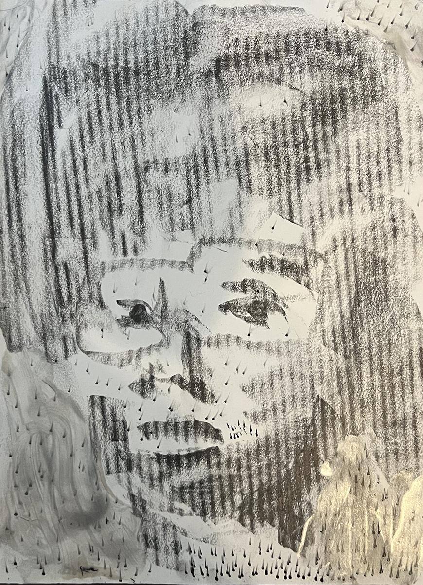 Charcoal drawing of a person's face.