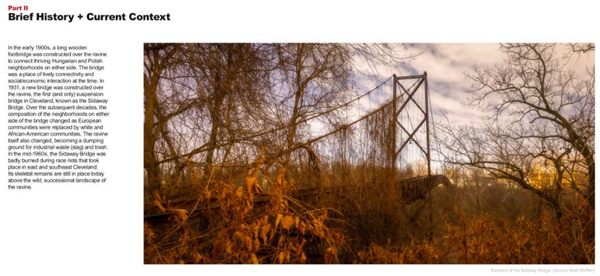 Bridge remains with orange leaved trees in the foreground.
