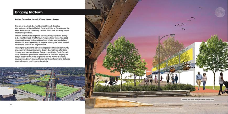 Two image renderings of a large street with green space on either side.