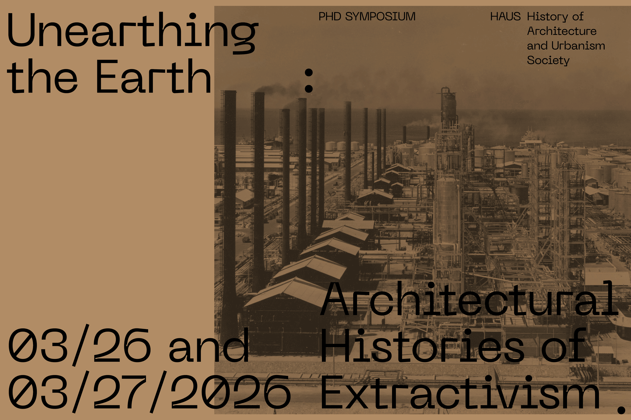 factory buildings overlaid by seminar title