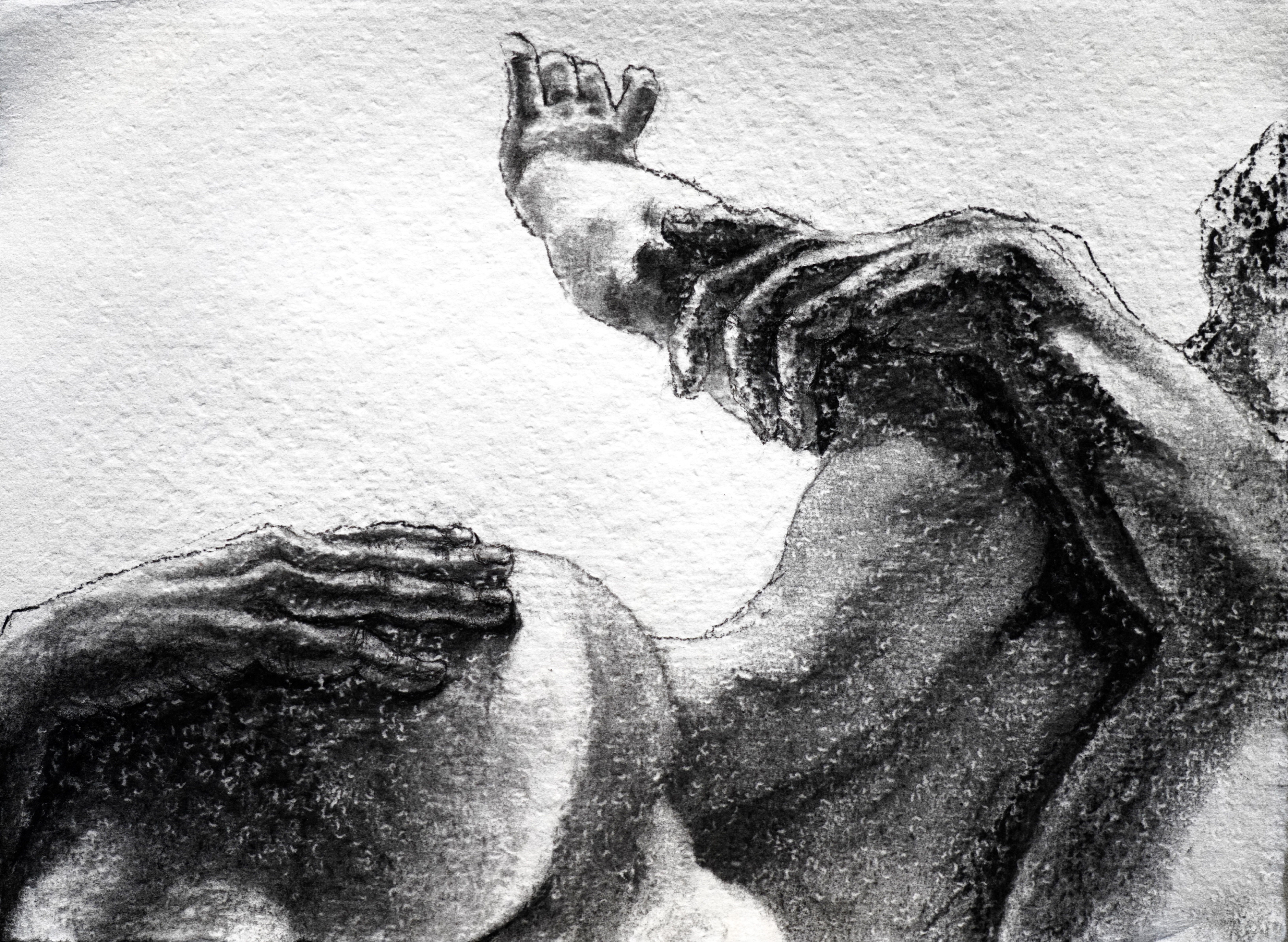 Charcoal drawing of a body.