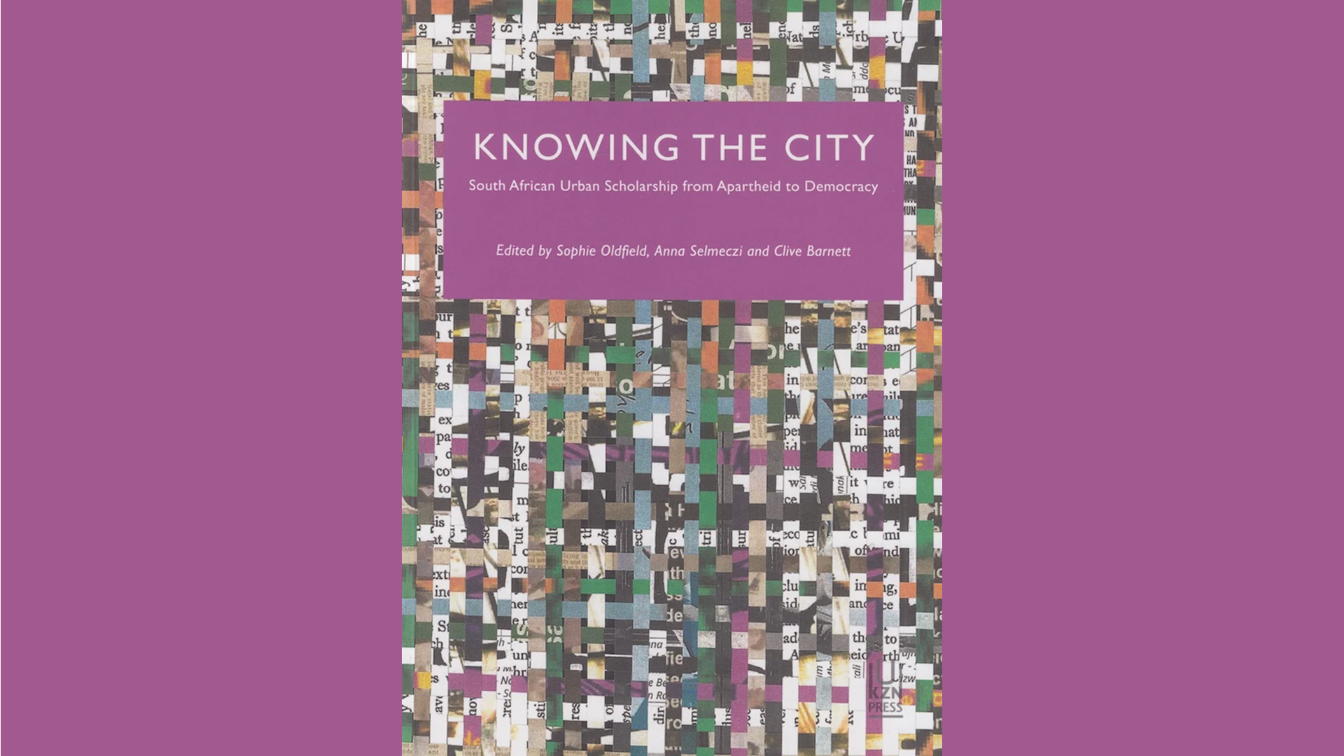 Book cover with a colorful grid weaving of paper in the background.