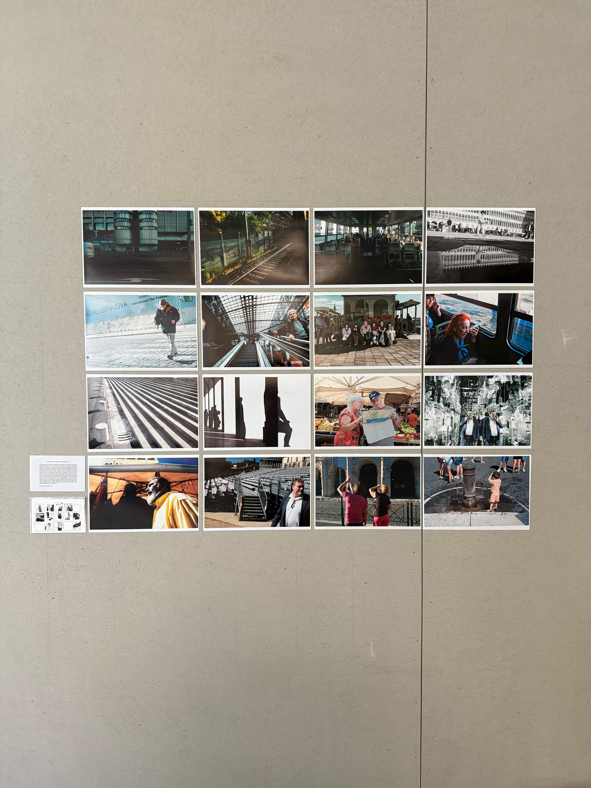 a series of photographs pinned to a wall in a rectangular shape