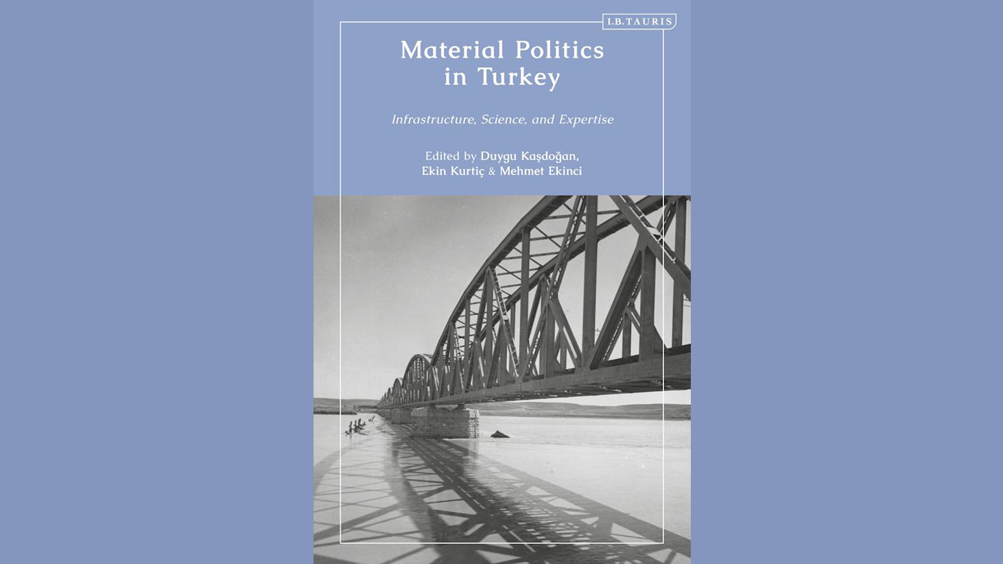 a book cover with a blue header block with white text detailing a steel bridge