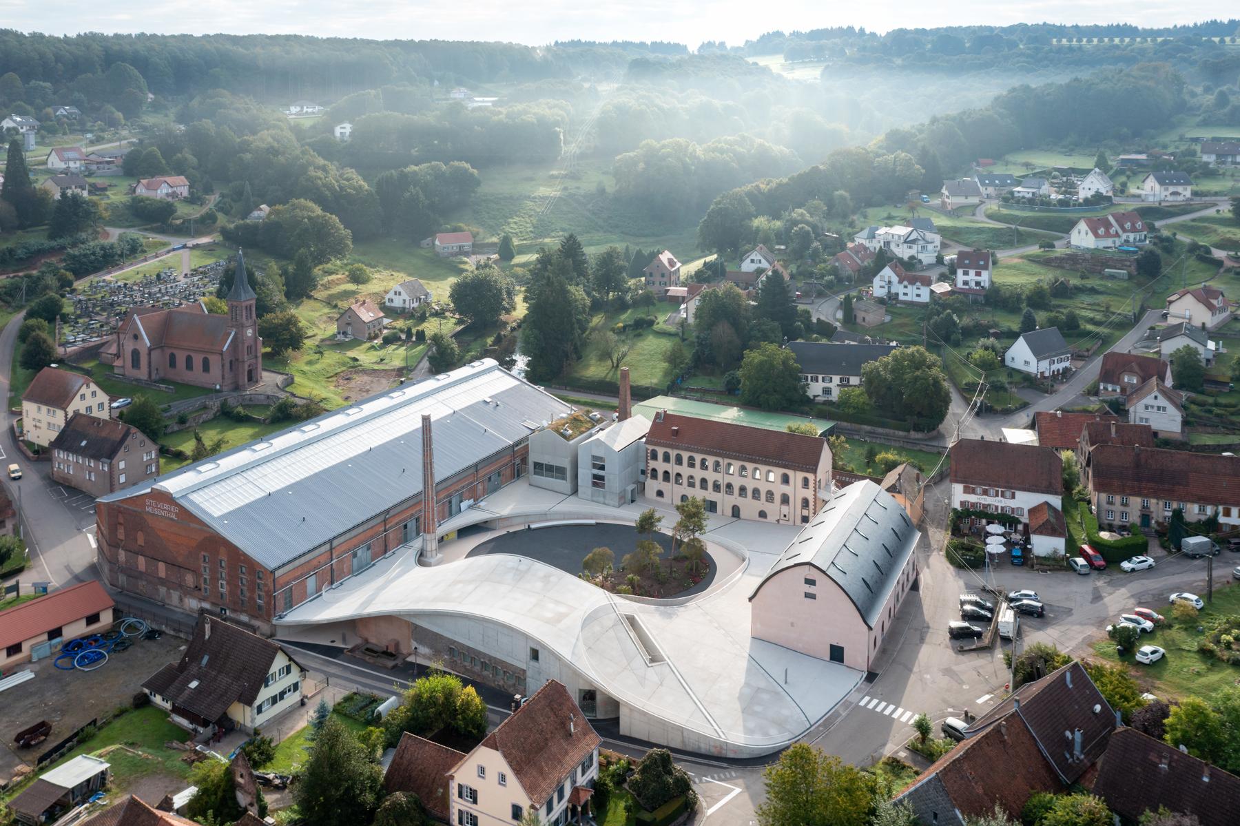 aerial view of factory campus