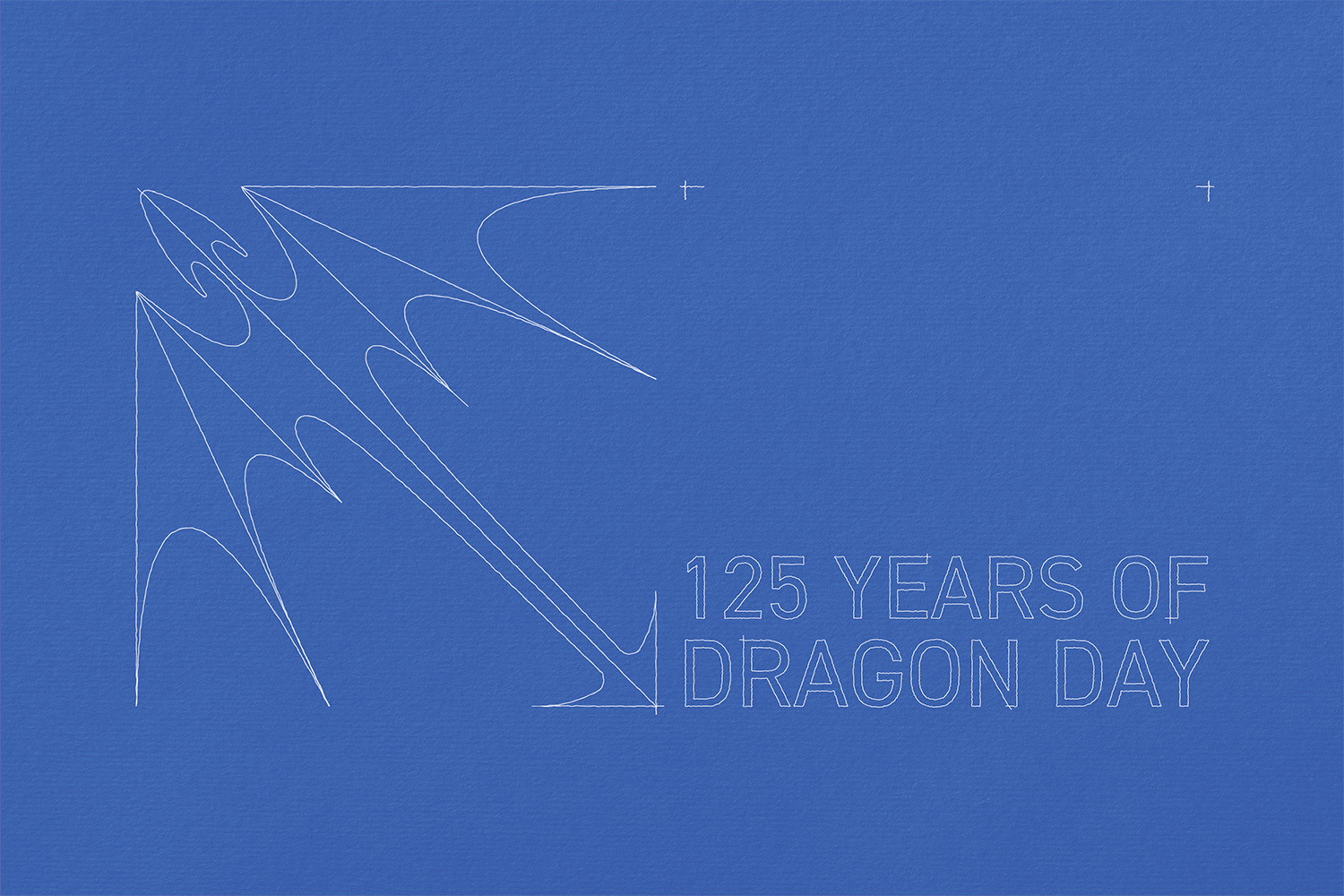 white dragon graphic on a blue background with text reading 125 years of dragon day