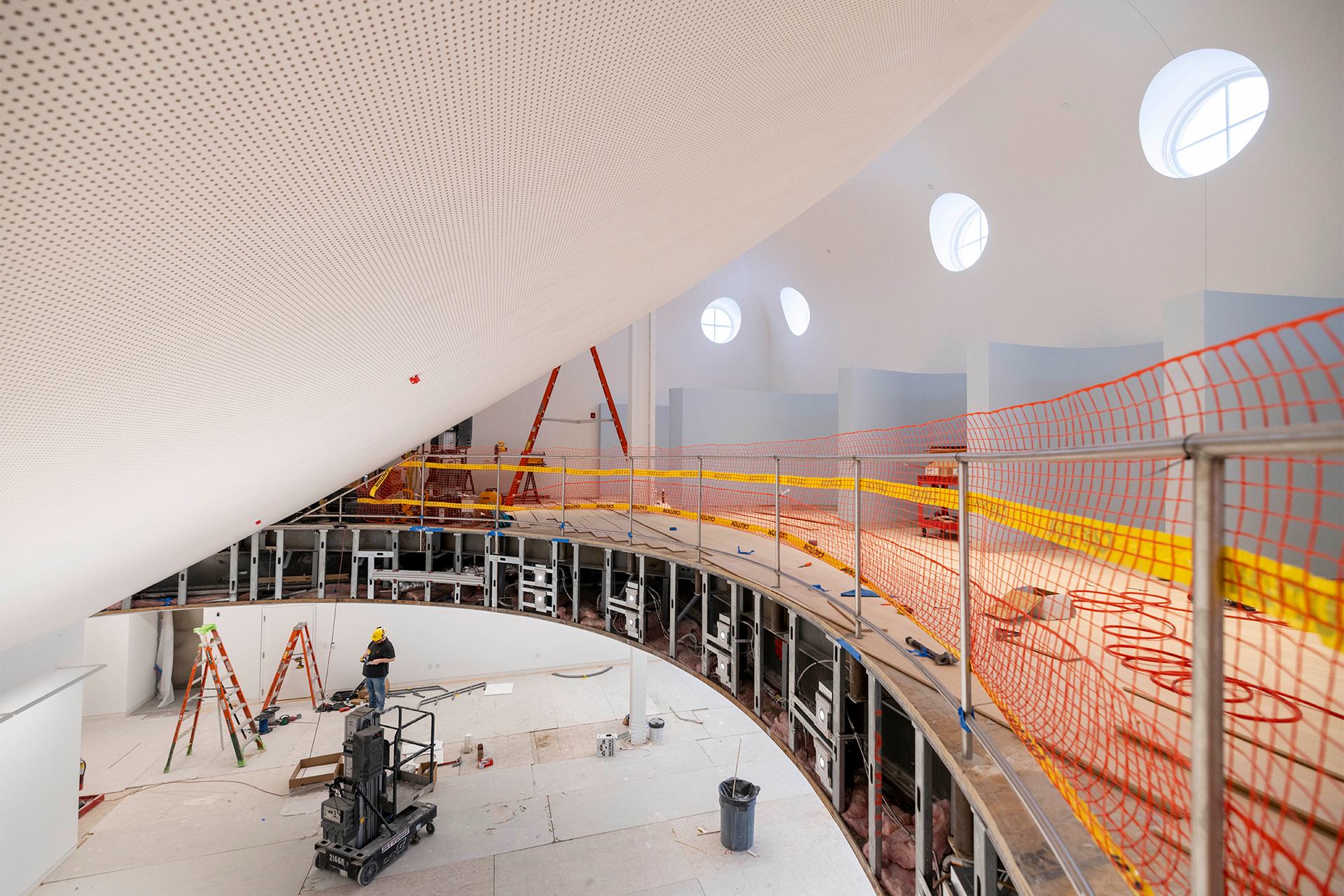 A view from the third floor of the studios and crit spaces below.