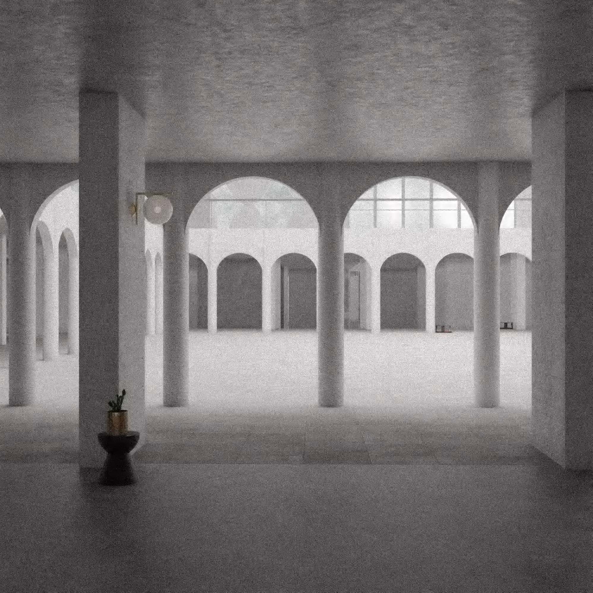 shaded drawing of interior courtyard