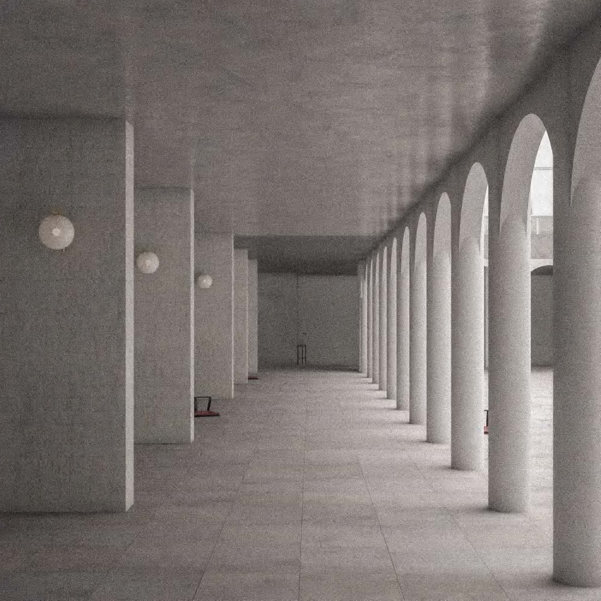 shaded drawing of interior courtyard