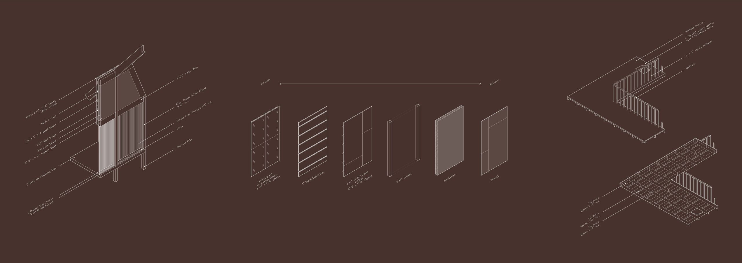 a rendering of an architectural structure's components blown out