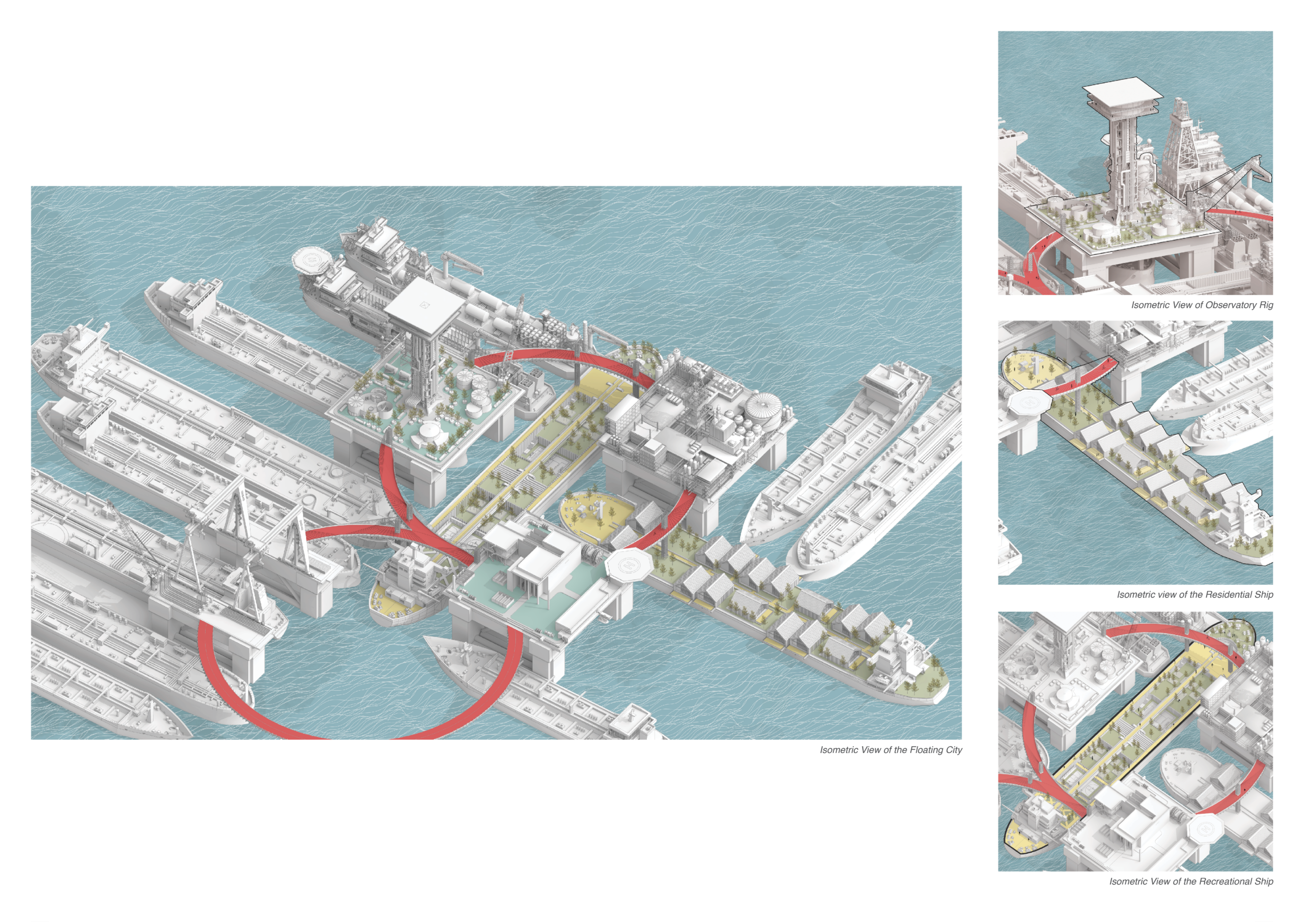 an overview diagram of ships with red circles