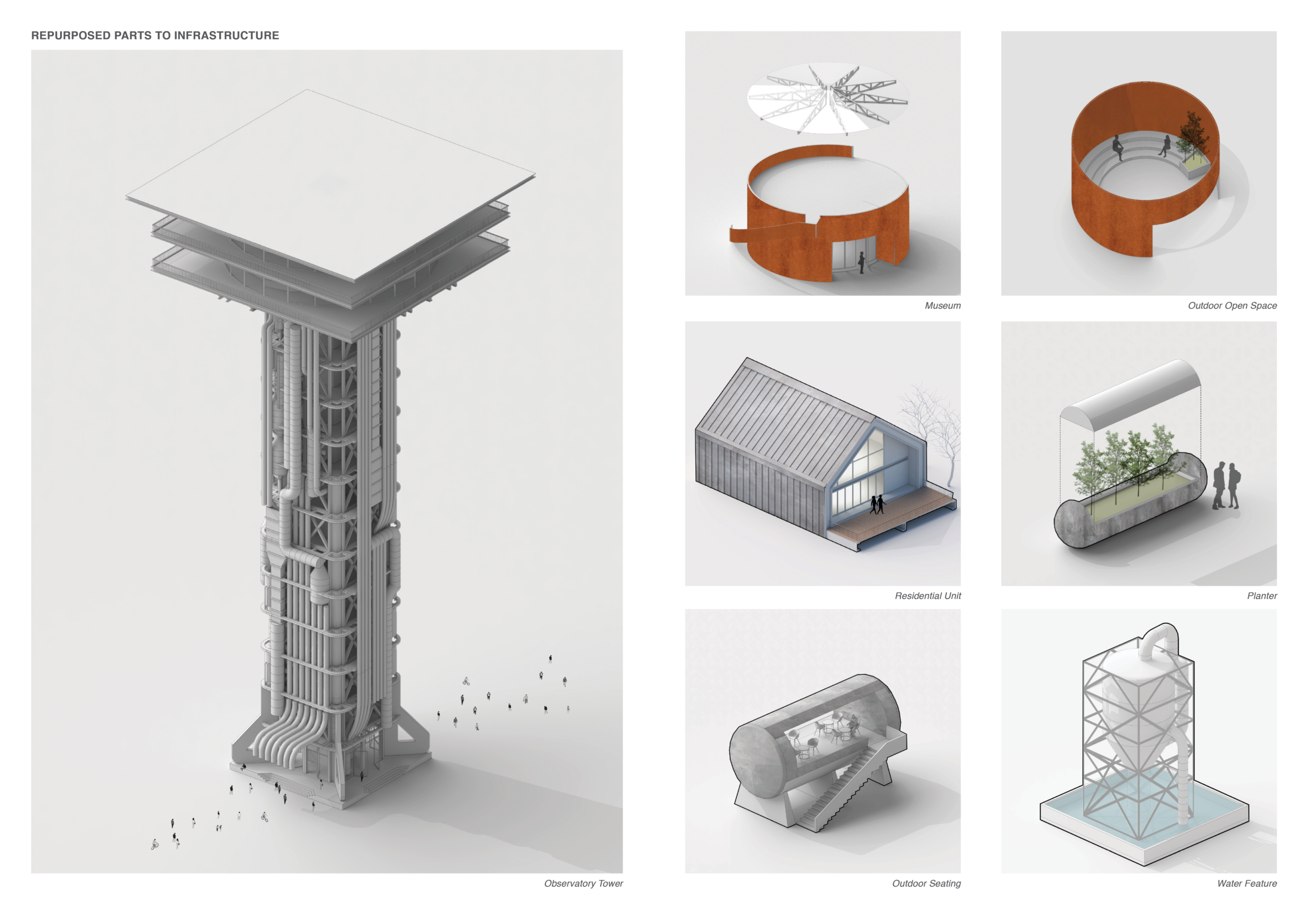 a series of architectural diagrams and examples