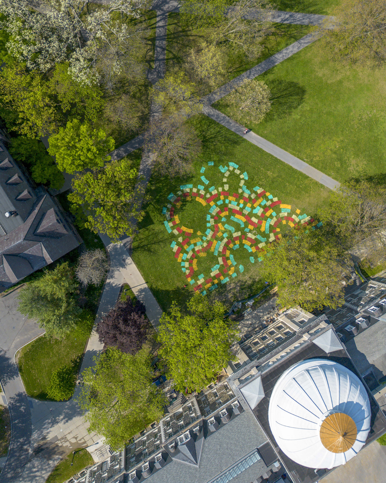 Aerial view of painted lawn.